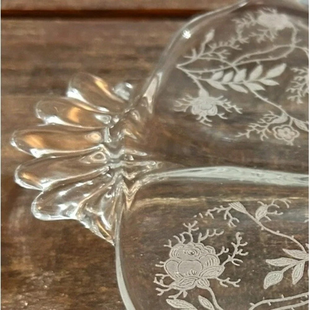 Fostoria Chintz Baroque Glass Floral Clear Dessert Plate Platter Vtg Decor MCM